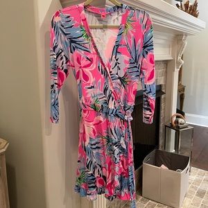 EUC medium Jessalynne Wrap Romper Dress in Cockatoo Pink Pretty In Pink
